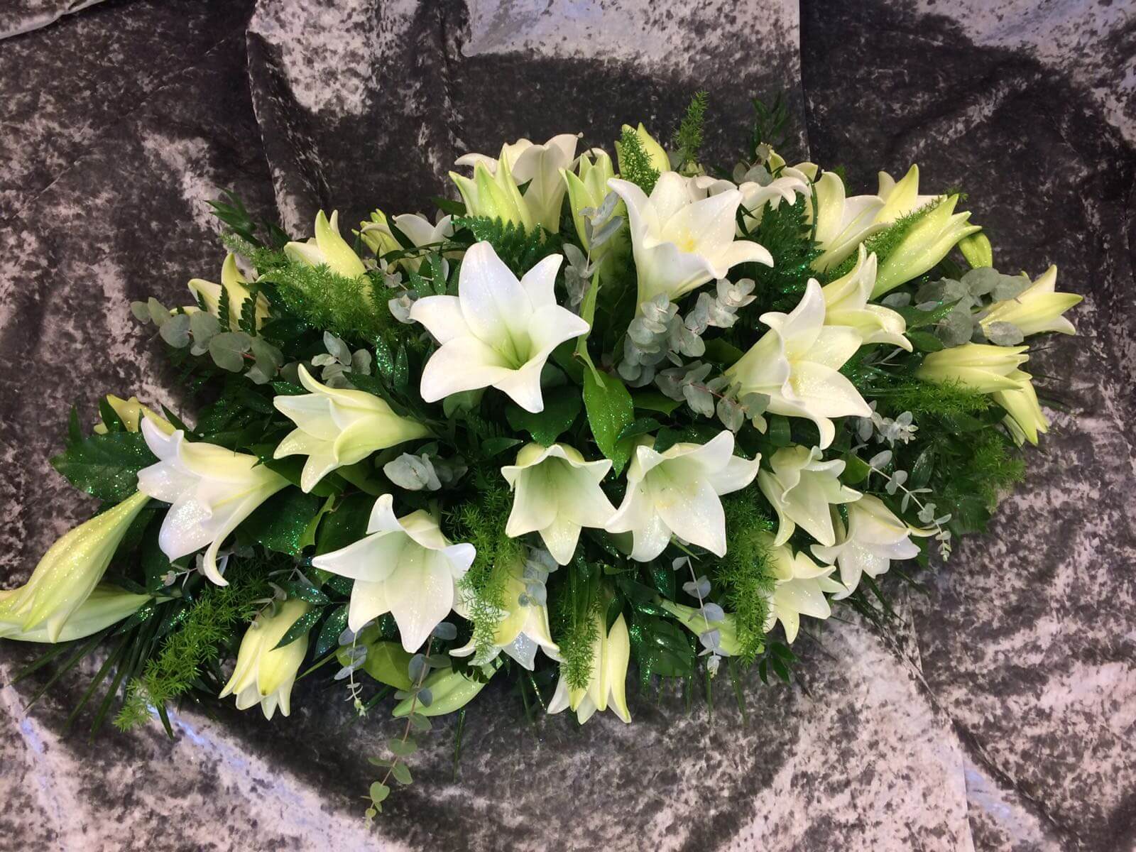 White Lily Casket Spray 3ft BBL design