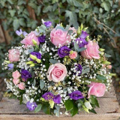 Posy of  Roses and Lisianthus with Gypsophillia