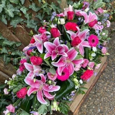 Pink Lily and Pink Rose Casket Spray